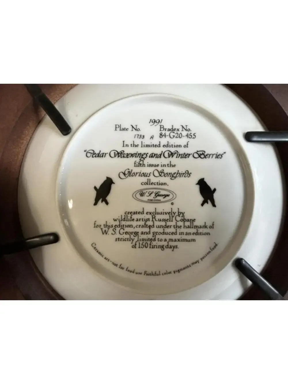 Russell Cobane Decorative Bird Plate with Wooden Frame